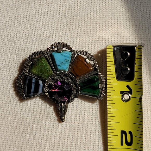 Vintage Miracle Signed Celtic Irish Scottish Faux Stones Fan Shaped Brooch Pin - Picture 15 of 15